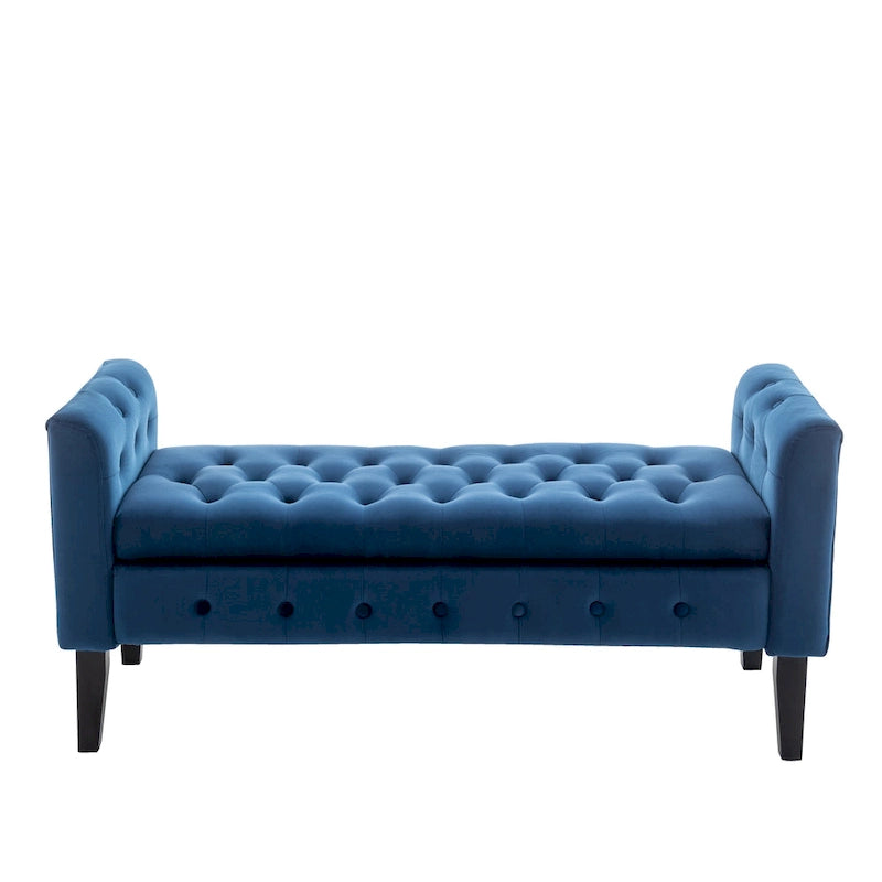 Velvet Storage Bench with Rubberwood Legs