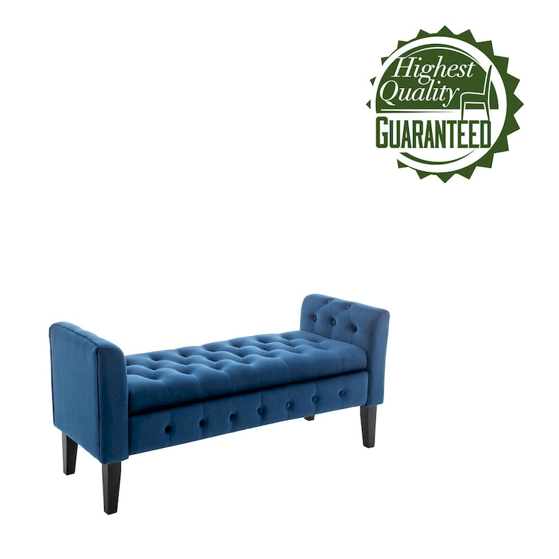 Velvet Storage Bench with Rubberwood Legs