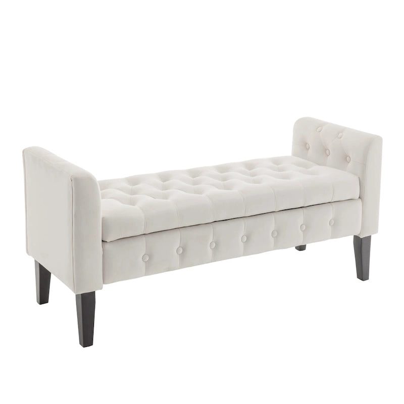 Velvet Storage Bench with Rubberwood Legs