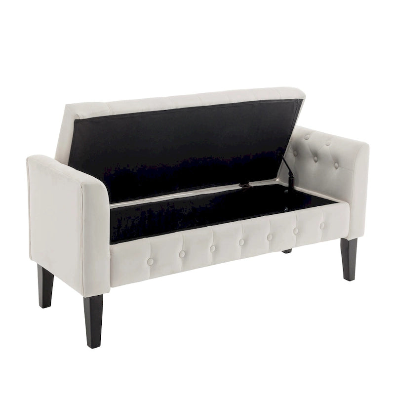 Velvet Storage Bench with Rubberwood Legs