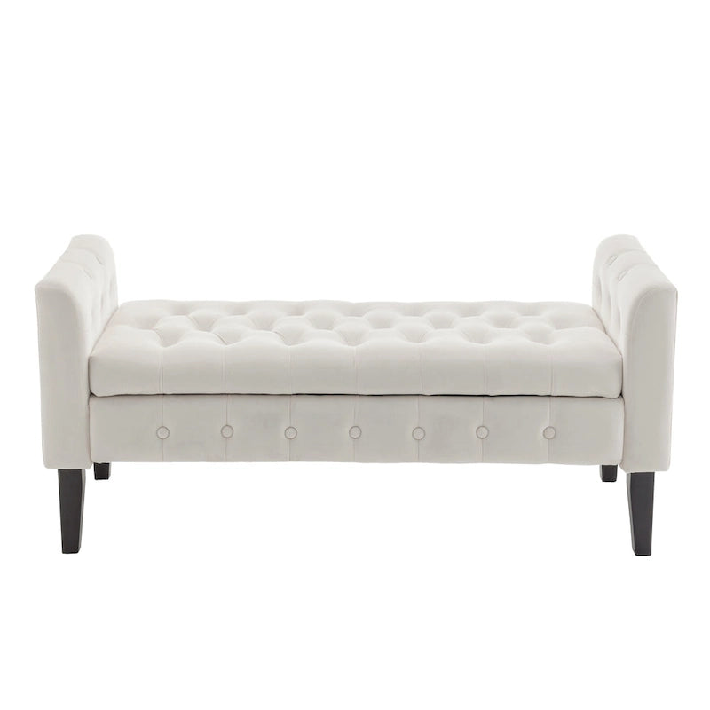 Velvet Storage Bench with Rubberwood Legs