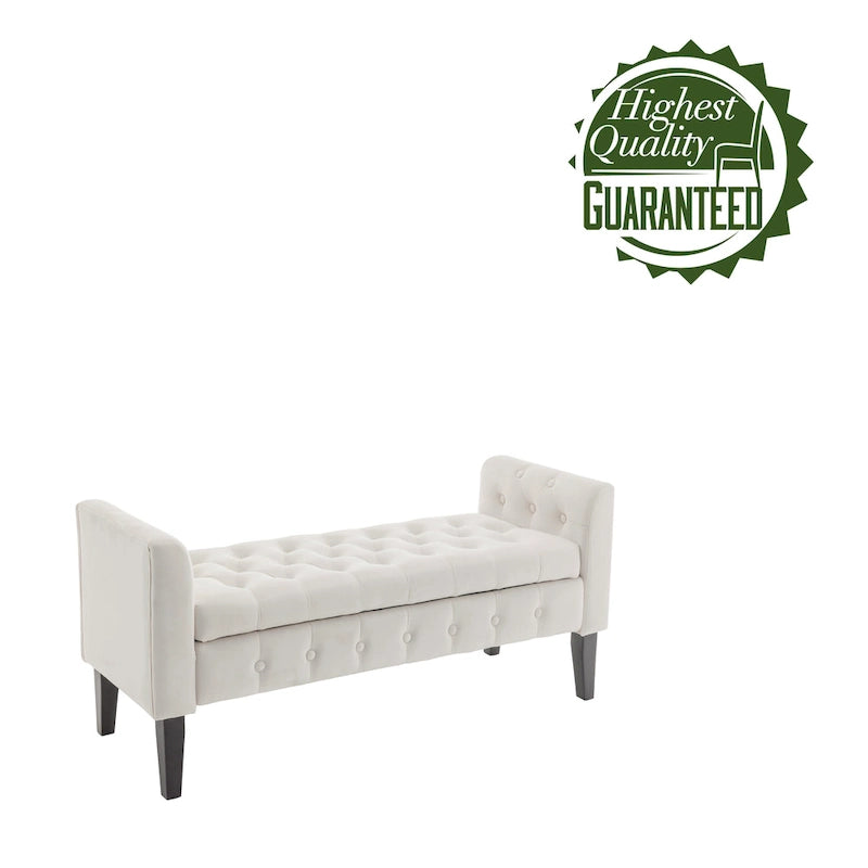 Velvet Storage Bench with Rubberwood Legs