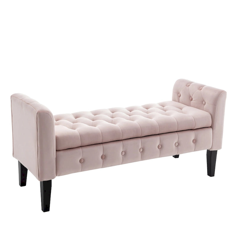 Velvet Storage Bench with Rubberwood Legs