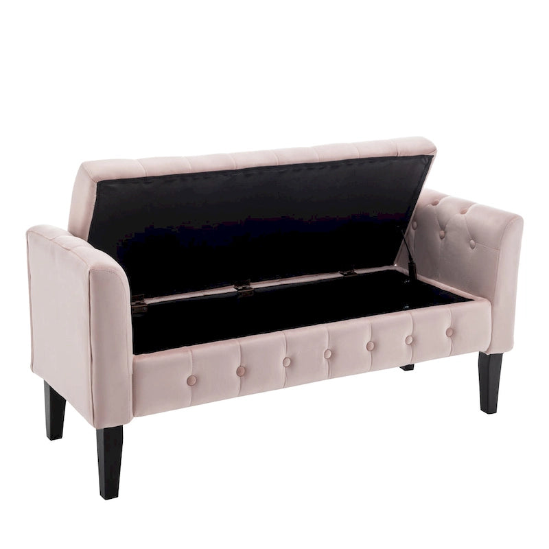 Velvet Storage Bench with Rubberwood Legs