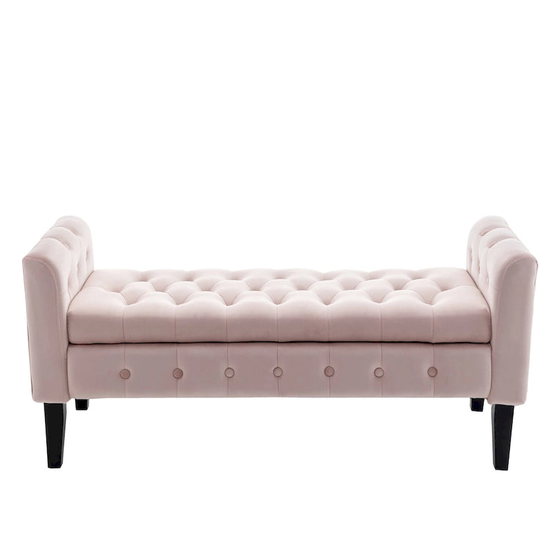 Velvet Storage Bench with Rubberwood Legs