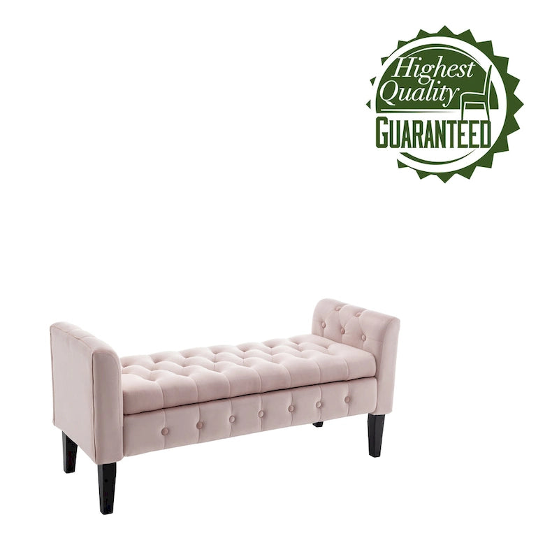 Velvet Storage Bench with Rubberwood Legs