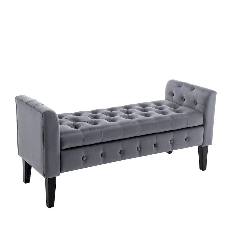 Velvet Storage Bench with Rubberwood Legs