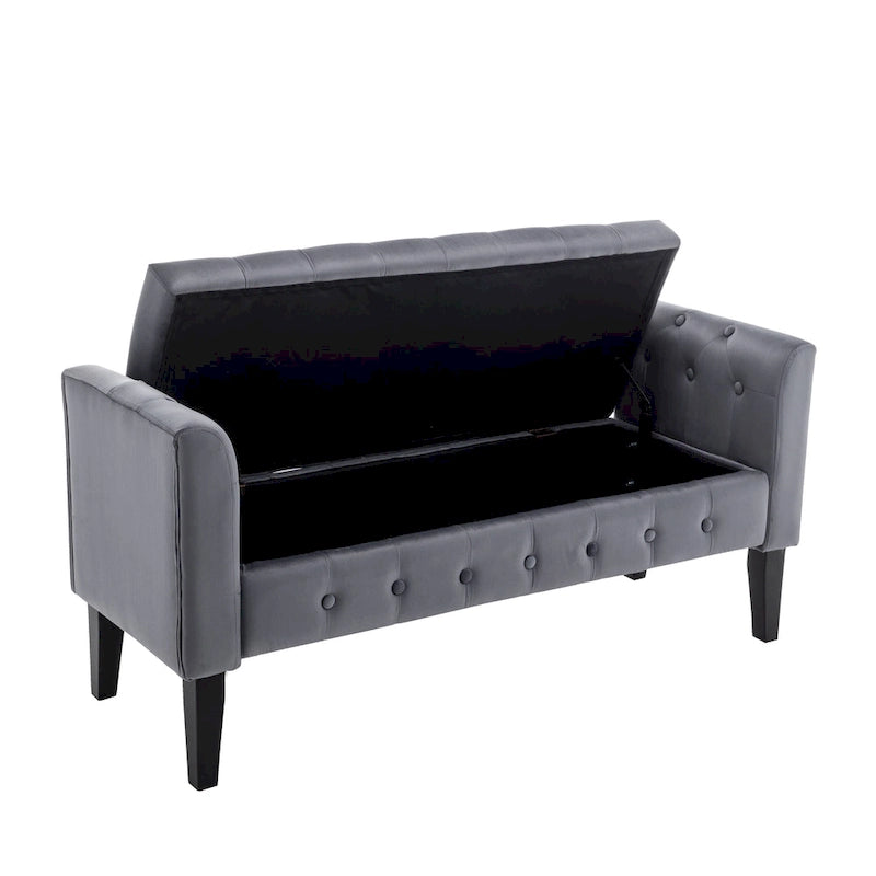 Velvet Storage Bench with Rubberwood Legs