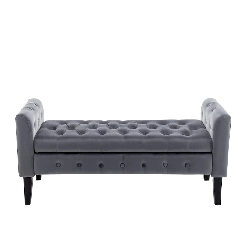 Velvet Storage Bench with Rubberwood Legs