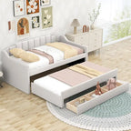 Cama de Solteiro Estofada com Cama Auxiliar e 3 Gavetas de Arrumação