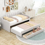 Cama de Solteiro Estofada com Cama Auxiliar e 3 Gavetas de Arrumação