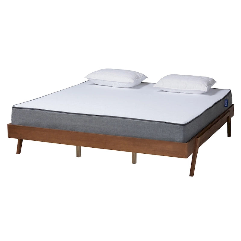 Mid-Century Modern Ash Walnut Finished Wood Bed Frame