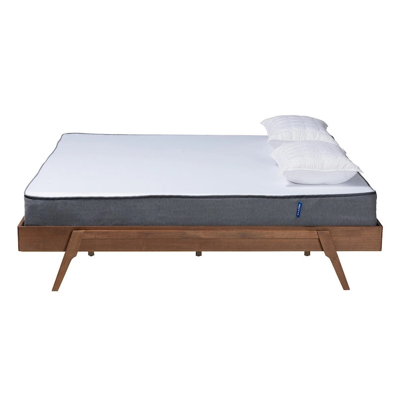 Mid-Century Modern Ash Walnut Finished Wood Bed Frame