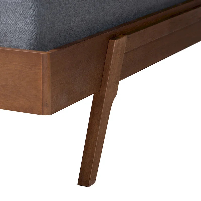 Mid-Century Modern Ash Walnut Finished Wood Bed Frame