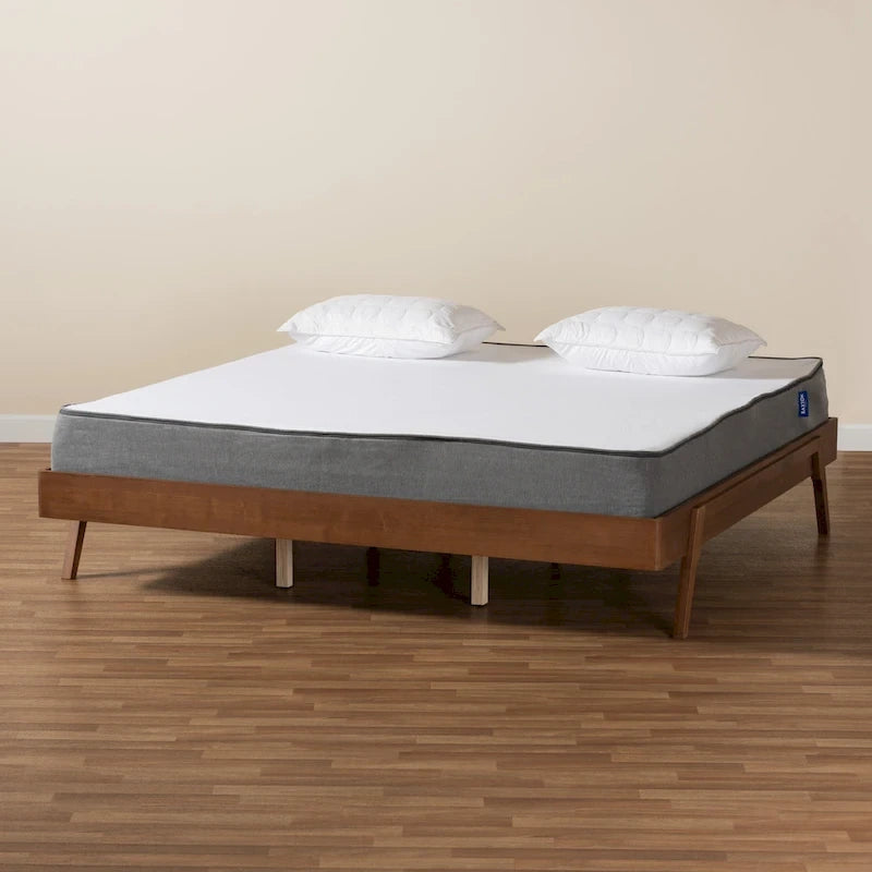 Mid-Century Modern Ash Walnut Finished Wood Bed Frame