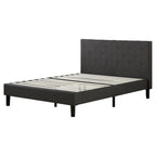 Cama Plataforma Estofada com Costura Diamante Cinzento Escuro