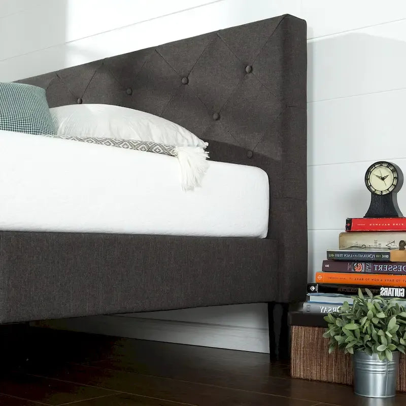 by Dark Grey Upholstered Diamond Stitched Platform Bed