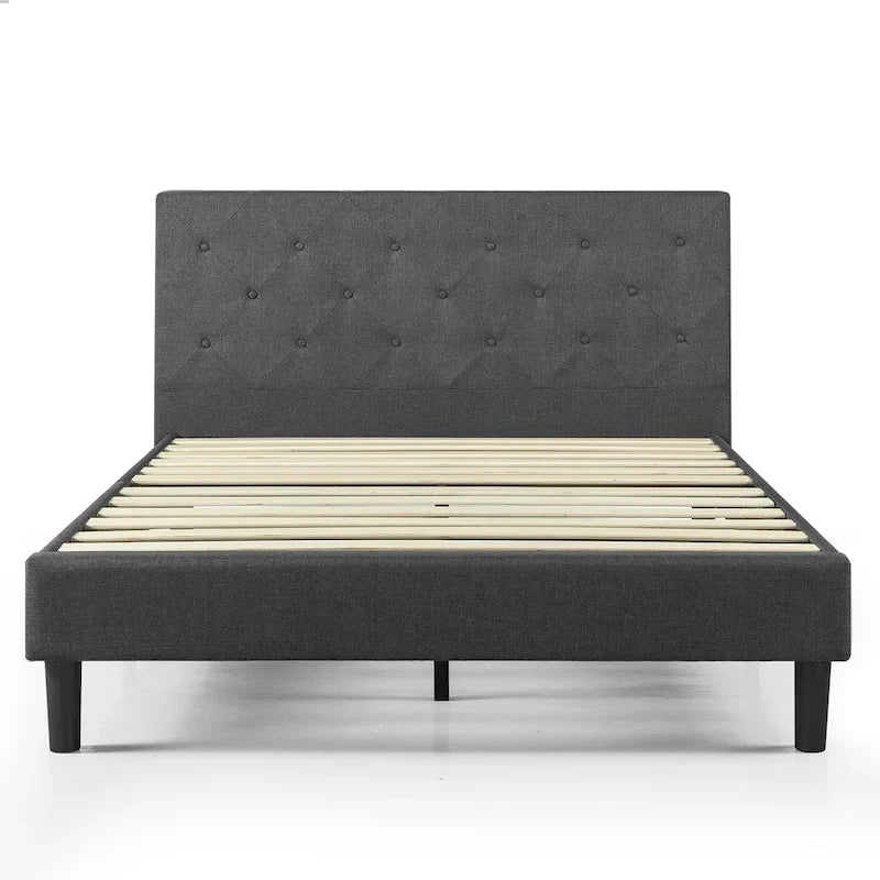 by Dark Grey Upholstered Diamond Stitched Platform Bed