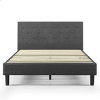 Cama Plataforma Estofada com Costura Diamante Cinzento Escuro