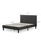 Cama Plataforma Estofada com Costura Diamante Cinzento Escuro