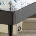 Cama Plataforma Estofada com Costura Diamante Cinzento Escuro