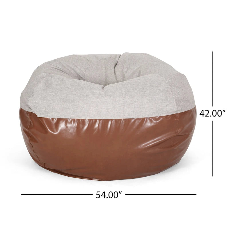 Modern 5 Foot Two Toned Fabric and Faux Leather Bean Bag by