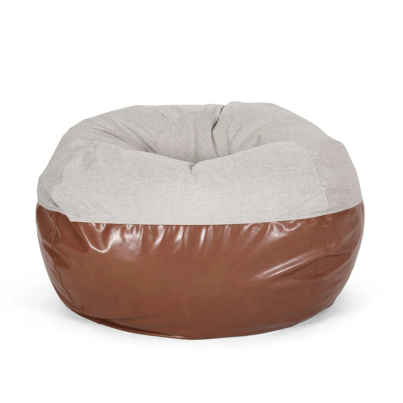 Modern 5 Foot Two Toned Fabric and Faux Leather Bean Bag by