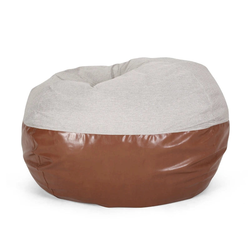 Modern 5 Foot Two Toned Fabric and Faux Leather Bean Bag by