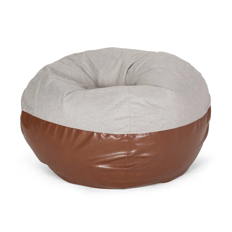 Modern 5 Foot Two Toned Fabric and Faux Leather Bean Bag by