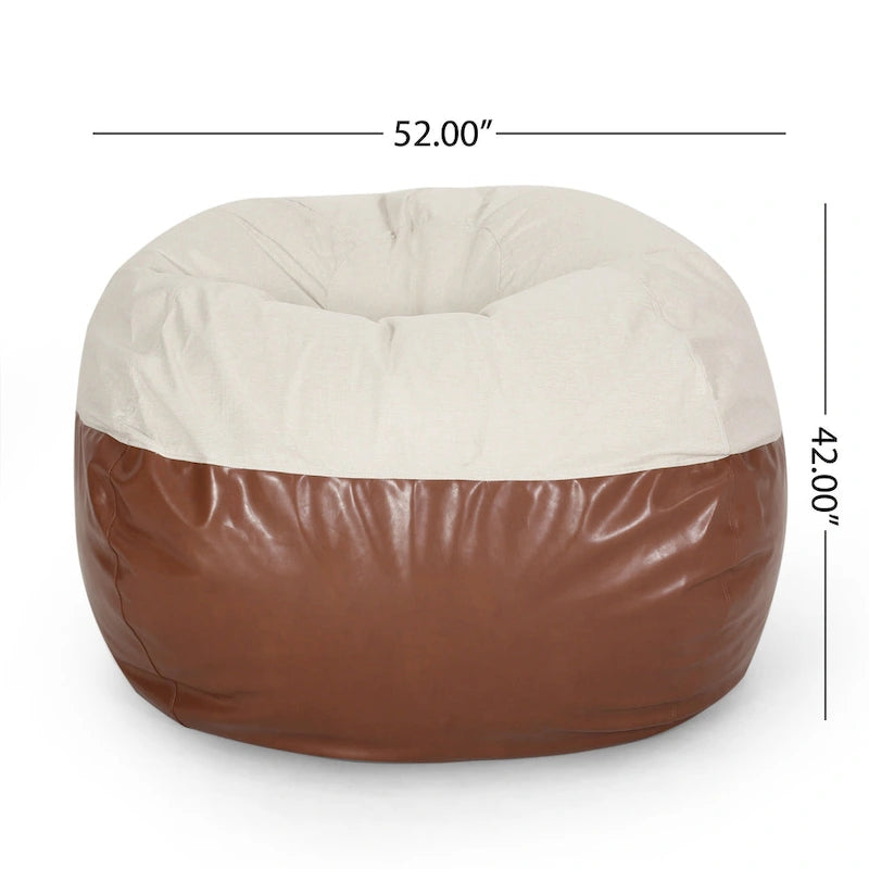 Modern 5 Foot Two Toned Fabric and Faux Leather Bean Bag by