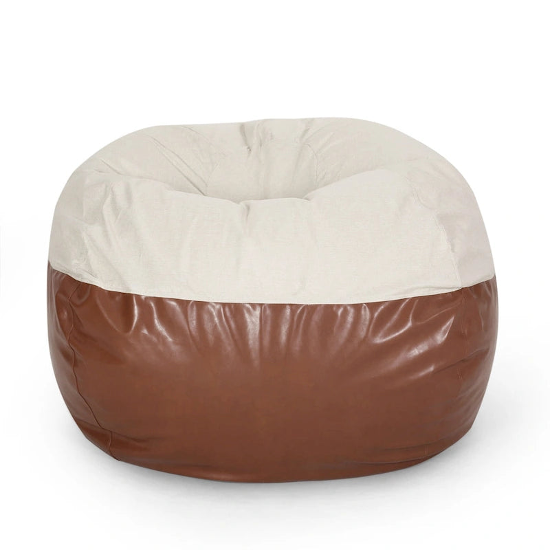 Modern 5 Foot Two Toned Fabric and Faux Leather Bean Bag by