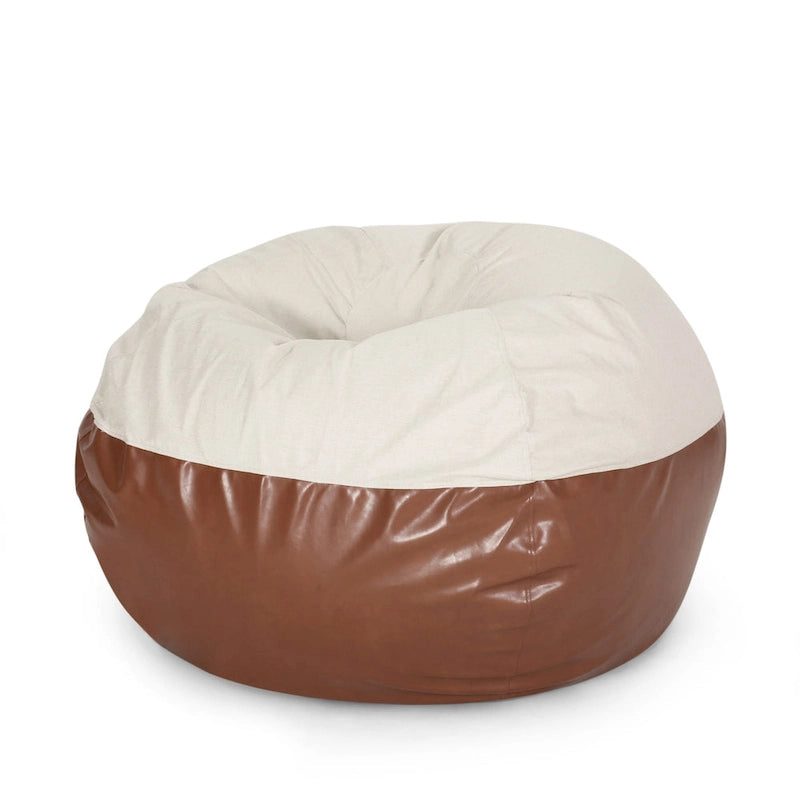 Modern 5 Foot Two Toned Fabric and Faux Leather Bean Bag by