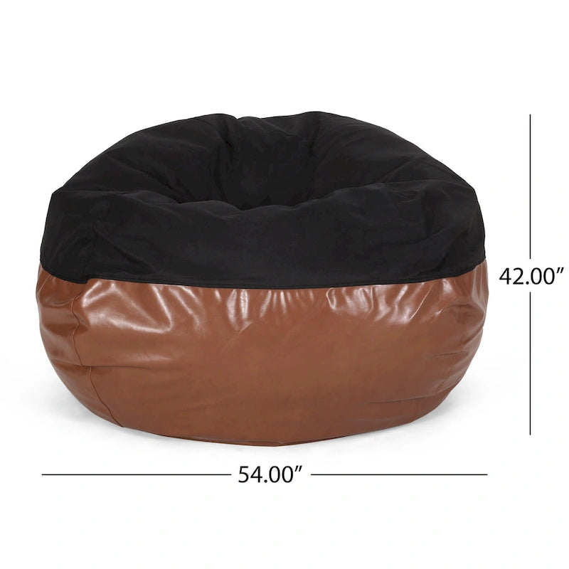 Modern 5 Foot Two Toned Fabric and Faux Leather Bean Bag by