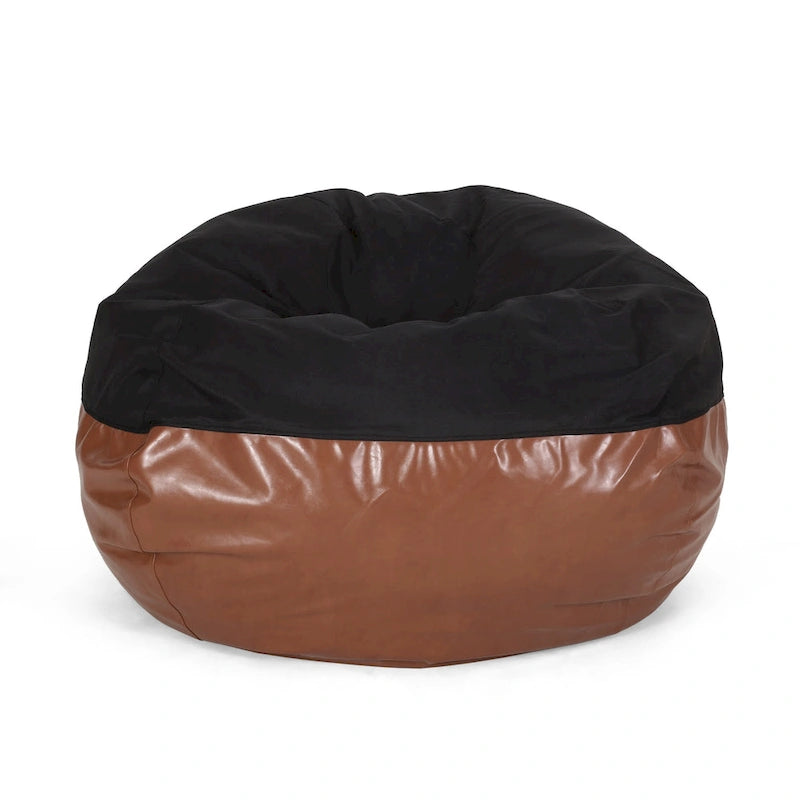 Modern 5 Foot Two Toned Fabric and Faux Leather Bean Bag by