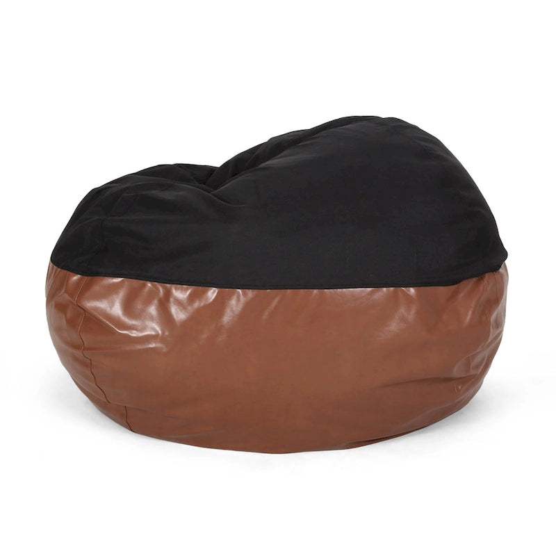 Modern 5 Foot Two Toned Fabric and Faux Leather Bean Bag by