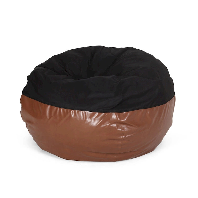 Modern 5 Foot Two Toned Fabric and Faux Leather Bean Bag by