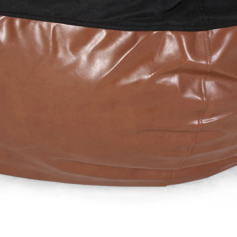 Modern 5 Foot Two Toned Fabric and Faux Leather Bean Bag by
