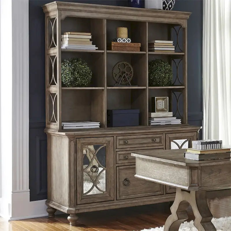 Simply Elegant White, Brown, & Heathered Taupe Credenza Hutch