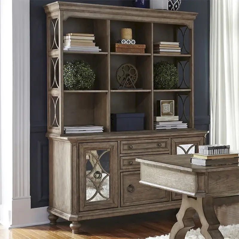 Copper Grove Simply Elegant White, Brown, & Heathered Taupe Credenza Hutch