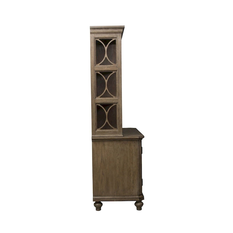 Simply Elegant White, Brown, & Heathered Taupe Credenza Hutch