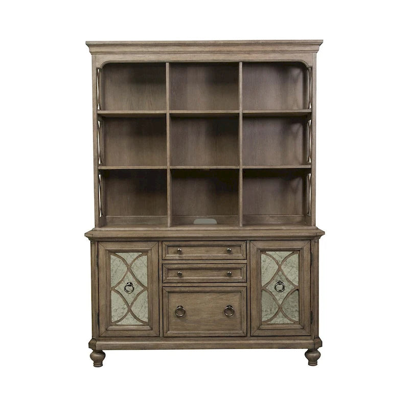 Simply Elegant White, Brown, & Heathered Taupe Credenza Hutch