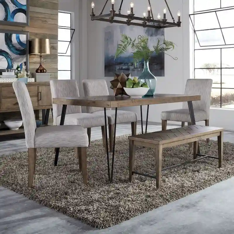 Rustic Caramel with Sawmark Distressing Rectangular Leg Table - Grey