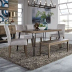 Mesa de Jantar Retangular Rústica Caramel Herringbone com Pernas Metálicas Angulares