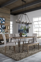 Mesa de Jantar Retangular Rústica Caramel Herringbone com Pernas Metálicas Angulares