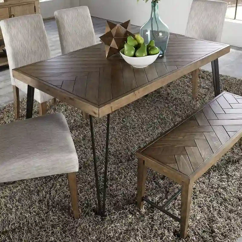 Rustic Caramel with Sawmark Distressing Rectangular Leg Table - Grey