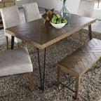 Mesa de Jantar Retangular Rústica Caramel Herringbone com Pernas Metálicas Angulares