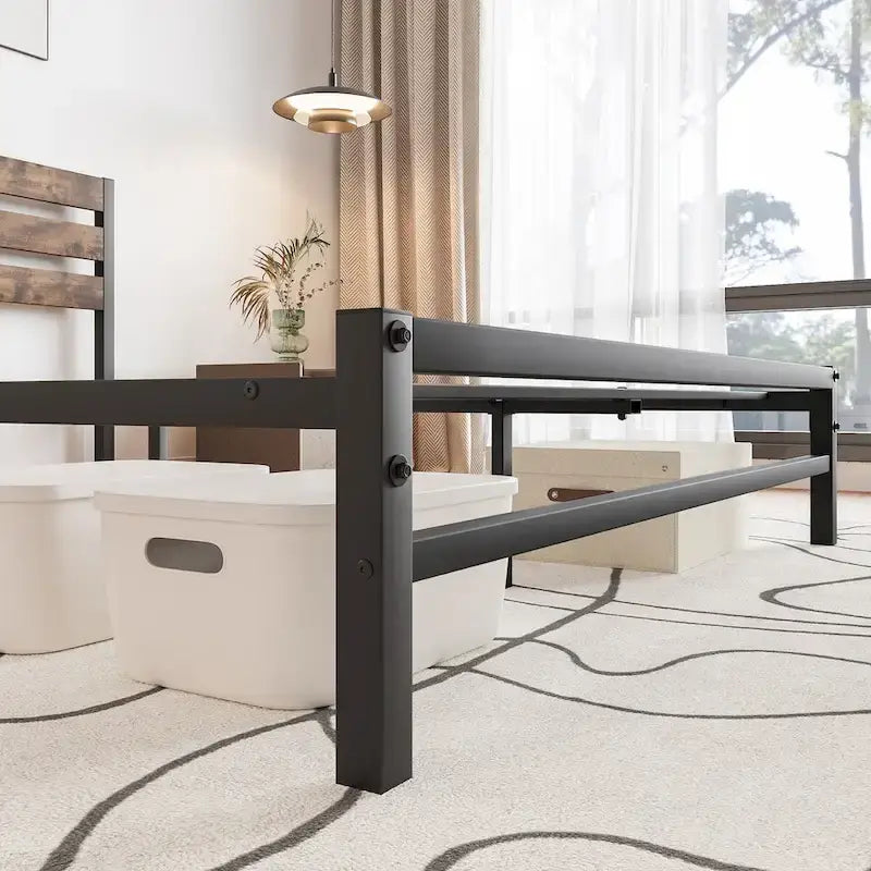 Cama de Plataforma Queen Size com Cabeceira de Madeira Rústica Vintage