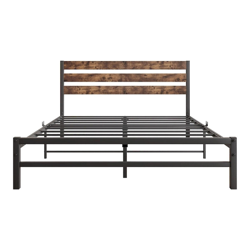 Cama de Plataforma Queen Size com Cabeceira de Madeira Rústica Vintage