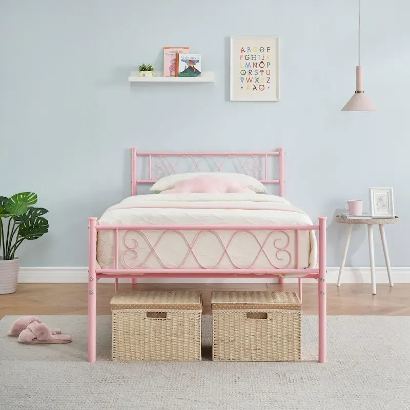 Metal Platform Bed Frame with Decorative Heart Headboard