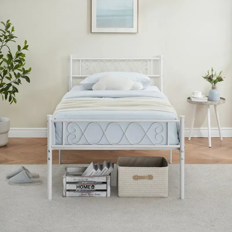 Platform Bed Frame with Iron-Art Sweet Heart